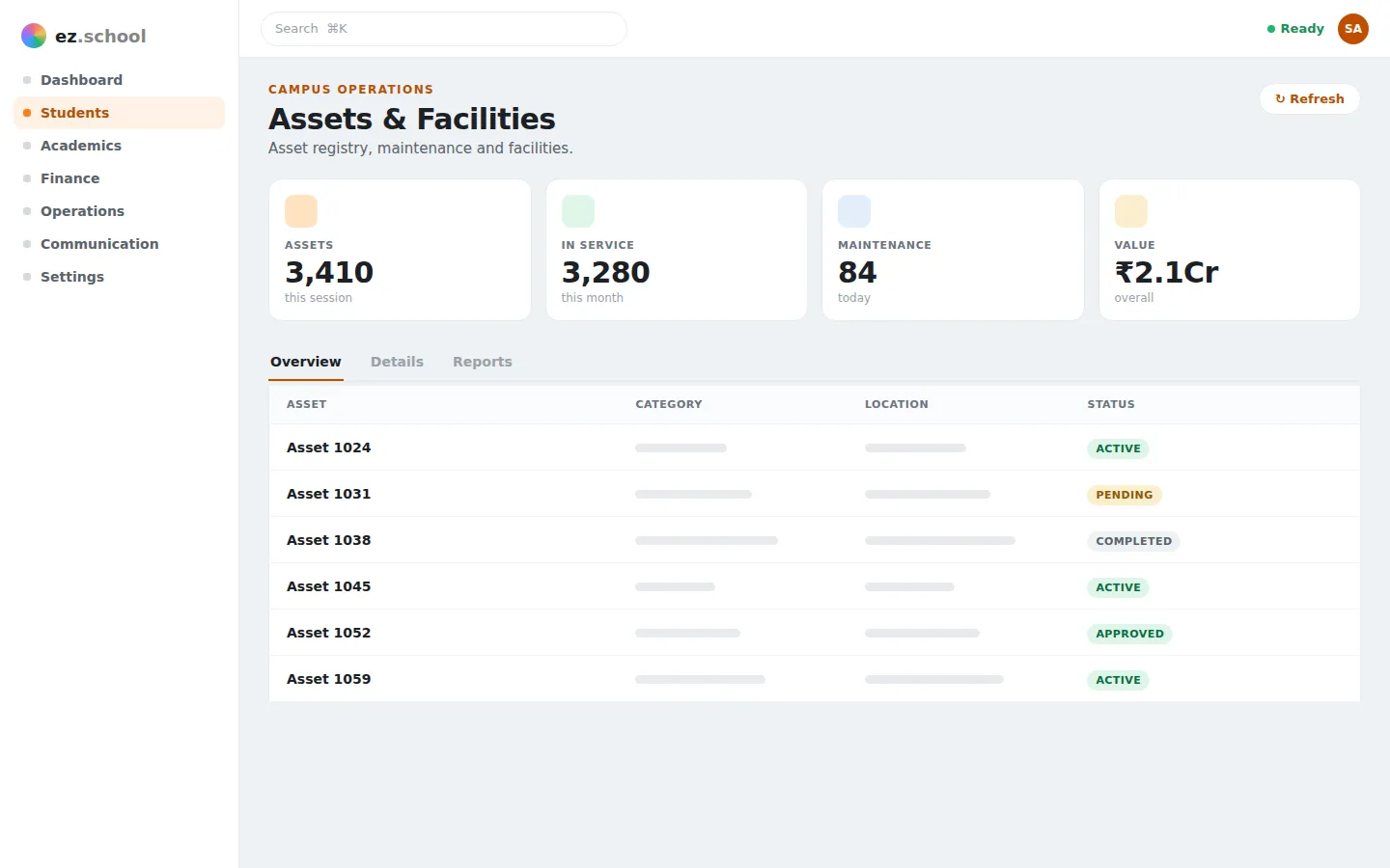 Assets & Facilities in ez.school