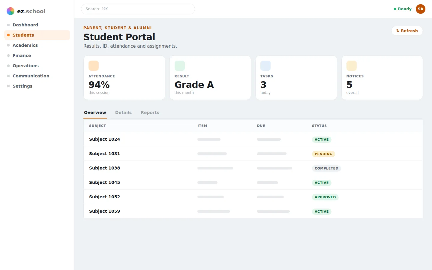 Student Portal in ez.school